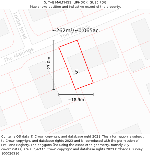 5, THE MALTINGS, LIPHOOK, GU30 7DG: Plot and title map