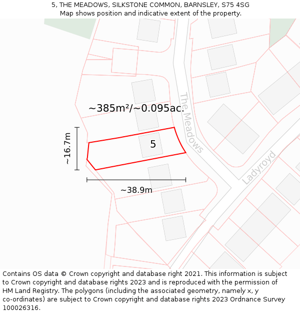 5, THE MEADOWS, SILKSTONE COMMON, BARNSLEY, S75 4SG: Plot and title map