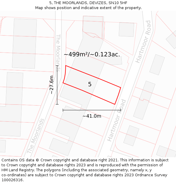 5, THE MOORLANDS, DEVIZES, SN10 5HF: Plot and title map