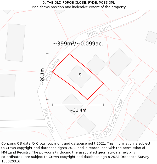 5, THE OLD FORGE CLOSE, RYDE, PO33 3PL: Plot and title map