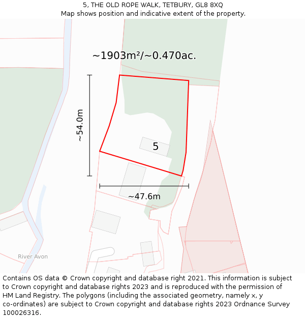 5, THE OLD ROPE WALK, TETBURY, GL8 8XQ: Plot and title map