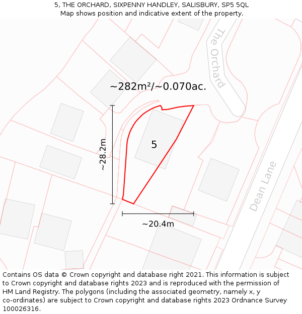 5, THE ORCHARD, SIXPENNY HANDLEY, SALISBURY, SP5 5QL: Plot and title map