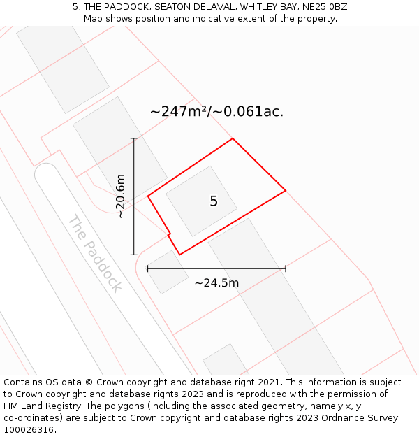 5, THE PADDOCK, SEATON DELAVAL, WHITLEY BAY, NE25 0BZ: Plot and title map