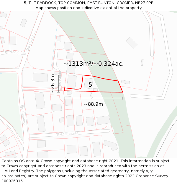 5, THE PADDOCK, TOP COMMON, EAST RUNTON, CROMER, NR27 9PR: Plot and title map