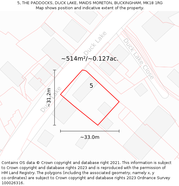 5, THE PADDOCKS, DUCK LAKE, MAIDS MORETON, BUCKINGHAM, MK18 1RG: Plot and title map