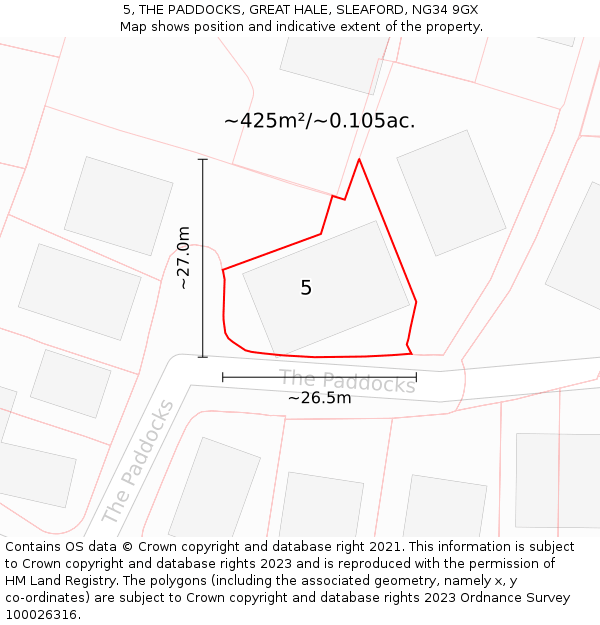 5, THE PADDOCKS, GREAT HALE, SLEAFORD, NG34 9GX: Plot and title map