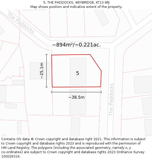 5, THE PADDOCKS, WEYBRIDGE, KT13 9RJ: Plot and title map