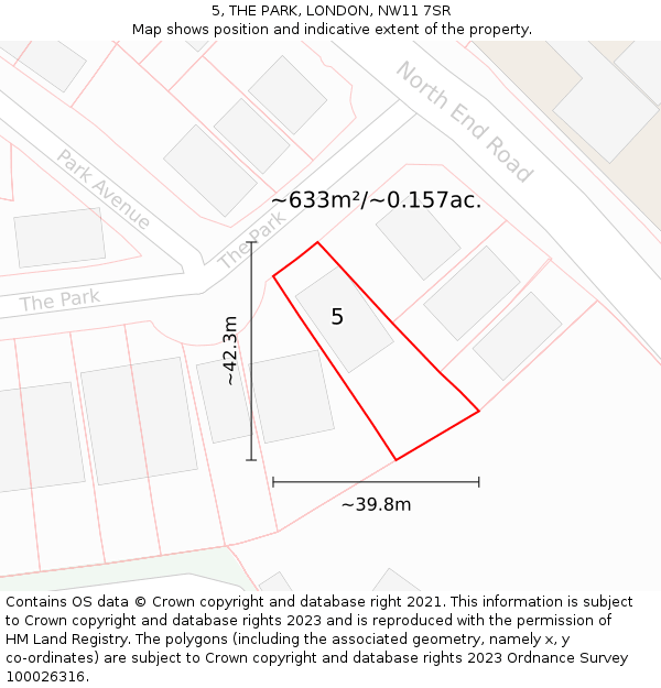 5, THE PARK, LONDON, NW11 7SR: Plot and title map