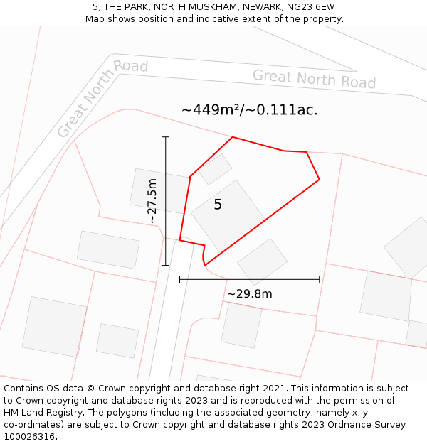 5, THE PARK, NORTH MUSKHAM, NEWARK, NG23 6EW: Plot and title map