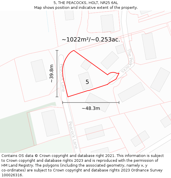 5, THE PEACOCKS, HOLT, NR25 6AL: Plot and title map