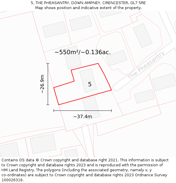 5, THE PHEASANTRY, DOWN AMPNEY, CIRENCESTER, GL7 5RE: Plot and title map