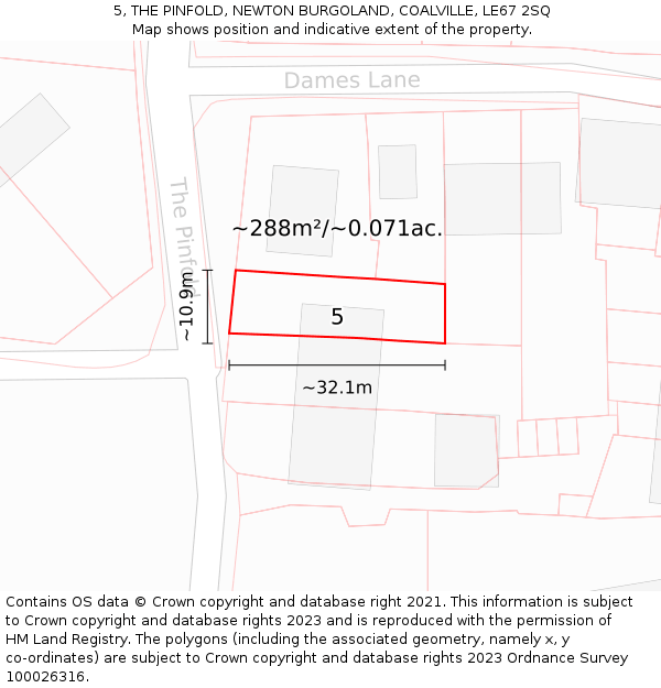 5, THE PINFOLD, NEWTON BURGOLAND, COALVILLE, LE67 2SQ: Plot and title map