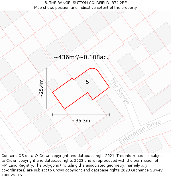 5, THE RANGE, SUTTON COLDFIELD, B74 2BE: Plot and title map