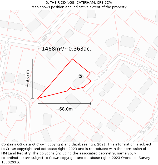 5, THE RIDDINGS, CATERHAM, CR3 6DW: Plot and title map