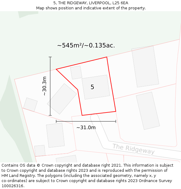 5, THE RIDGEWAY, LIVERPOOL, L25 6EA: Plot and title map