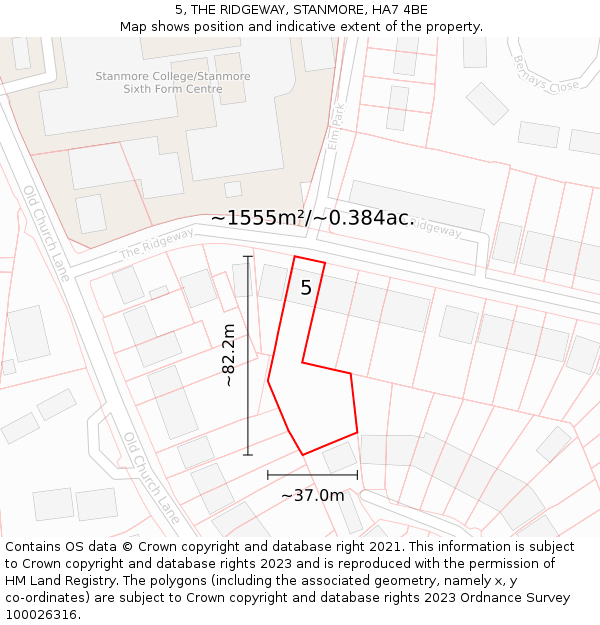 5, THE RIDGEWAY, STANMORE, HA7 4BE: Plot and title map