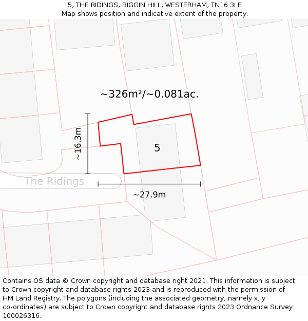 5, THE RIDINGS, BIGGIN HILL, WESTERHAM, TN16 3LE: Plot and title map