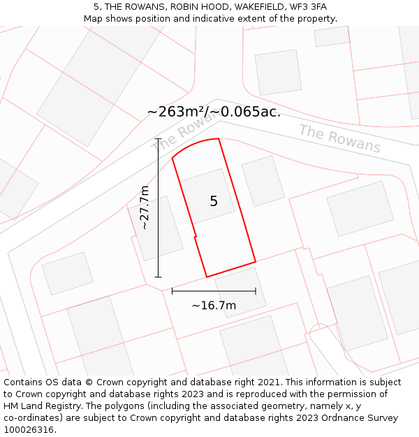 5, THE ROWANS, ROBIN HOOD, WAKEFIELD, WF3 3FA: Plot and title map