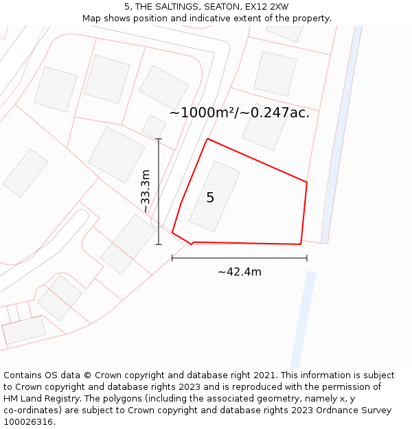 5, THE SALTINGS, SEATON, EX12 2XW: Plot and title map