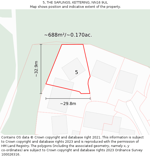 5, THE SAPLINGS, KETTERING, NN16 9UL: Plot and title map