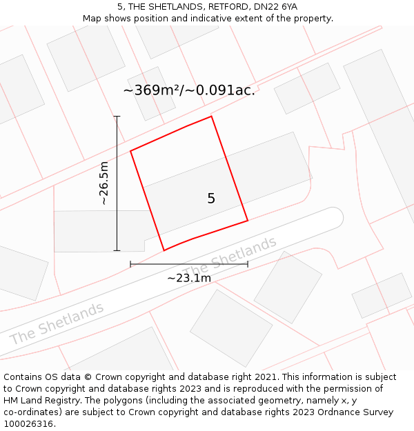 5, THE SHETLANDS, RETFORD, DN22 6YA: Plot and title map
