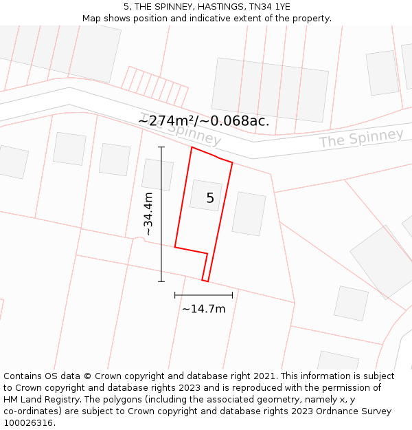 5, THE SPINNEY, HASTINGS, TN34 1YE: Plot and title map