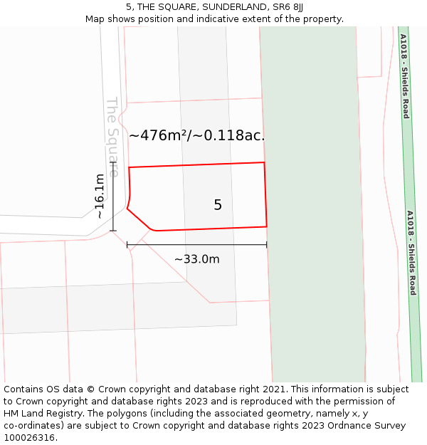 5, THE SQUARE, SUNDERLAND, SR6 8JJ: Plot and title map