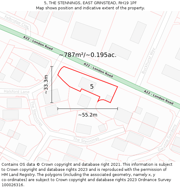 5, THE STENNINGS, EAST GRINSTEAD, RH19 1PF: Plot and title map