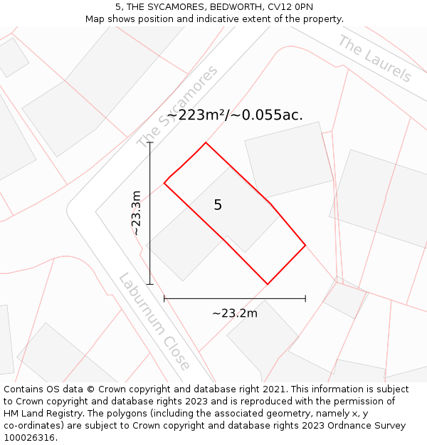 5, THE SYCAMORES, BEDWORTH, CV12 0PN: Plot and title map