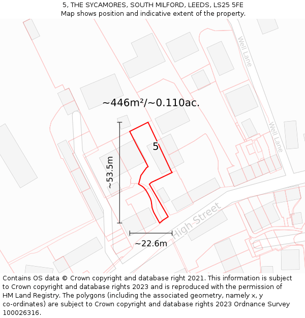 5, THE SYCAMORES, SOUTH MILFORD, LEEDS, LS25 5FE: Plot and title map