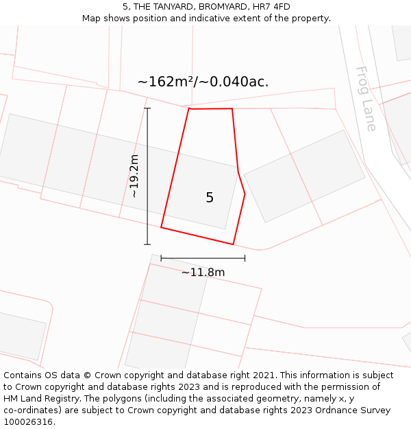 5, THE TANYARD, BROMYARD, HR7 4FD: Plot and title map