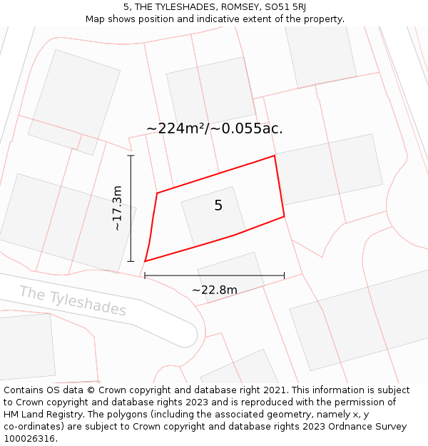 5, THE TYLESHADES, ROMSEY, SO51 5RJ: Plot and title map