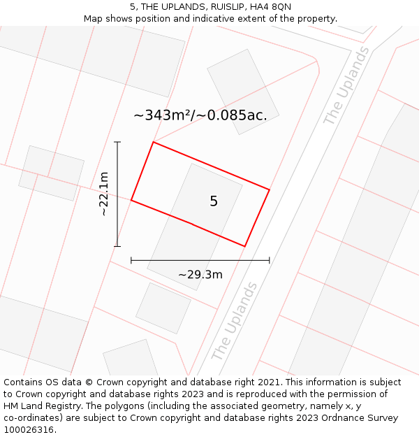 5, THE UPLANDS, RUISLIP, HA4 8QN: Plot and title map