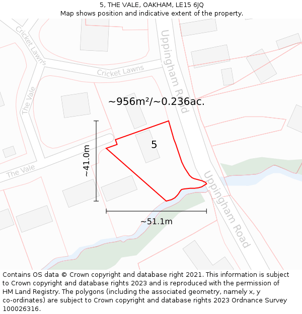 5, THE VALE, OAKHAM, LE15 6JQ: Plot and title map