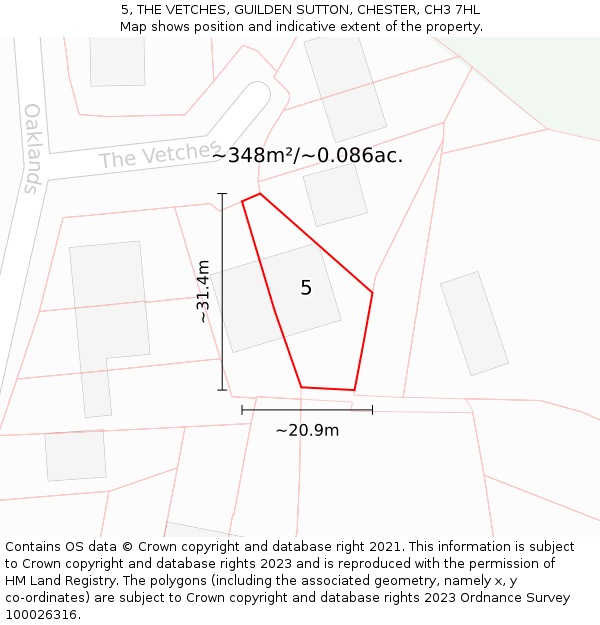 5, THE VETCHES, GUILDEN SUTTON, CHESTER, CH3 7HL: Plot and title map