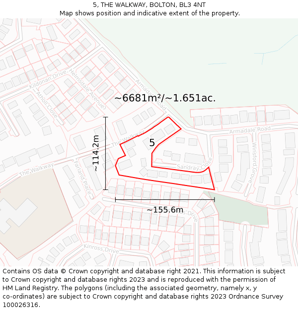 5, THE WALKWAY, BOLTON, BL3 4NT: Plot and title map