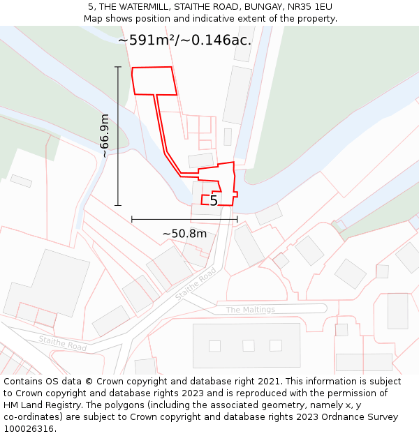 5, THE WATERMILL, STAITHE ROAD, BUNGAY, NR35 1EU: Plot and title map