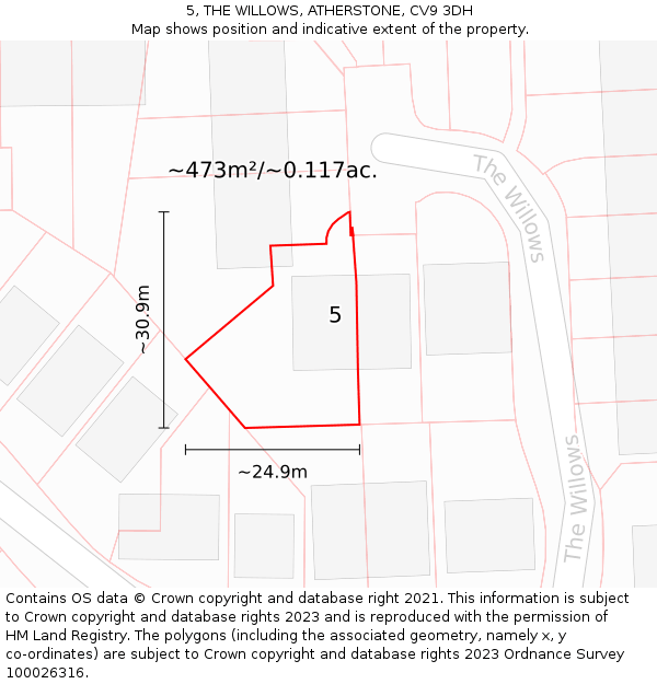 5, THE WILLOWS, ATHERSTONE, CV9 3DH: Plot and title map