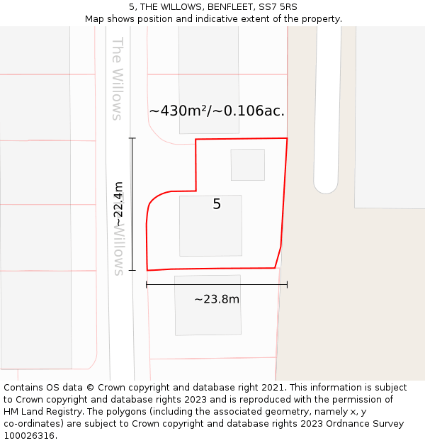 5, THE WILLOWS, BENFLEET, SS7 5RS: Plot and title map