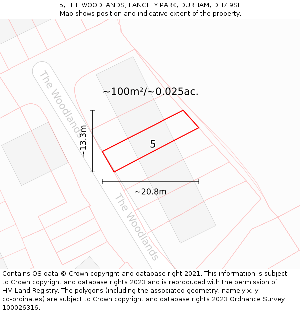 5, THE WOODLANDS, LANGLEY PARK, DURHAM, DH7 9SF: Plot and title map