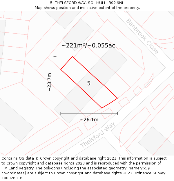 5, THELSFORD WAY, SOLIHULL, B92 9NL: Plot and title map