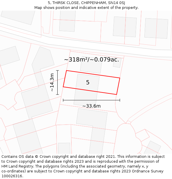 5, THIRSK CLOSE, CHIPPENHAM, SN14 0SJ: Plot and title map