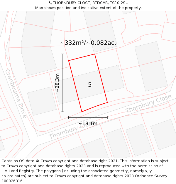 5, THORNBURY CLOSE, REDCAR, TS10 2SU: Plot and title map