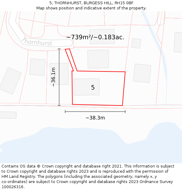 5, THORNHURST, BURGESS HILL, RH15 0BF: Plot and title map