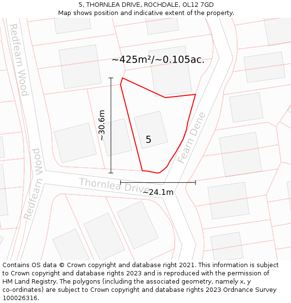 5, THORNLEA DRIVE, ROCHDALE, OL12 7GD: Plot and title map