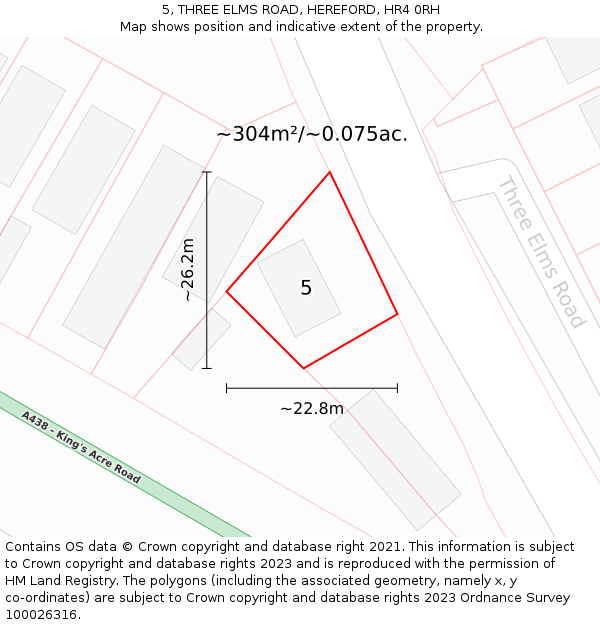 5, THREE ELMS ROAD, HEREFORD, HR4 0RH: Plot and title map