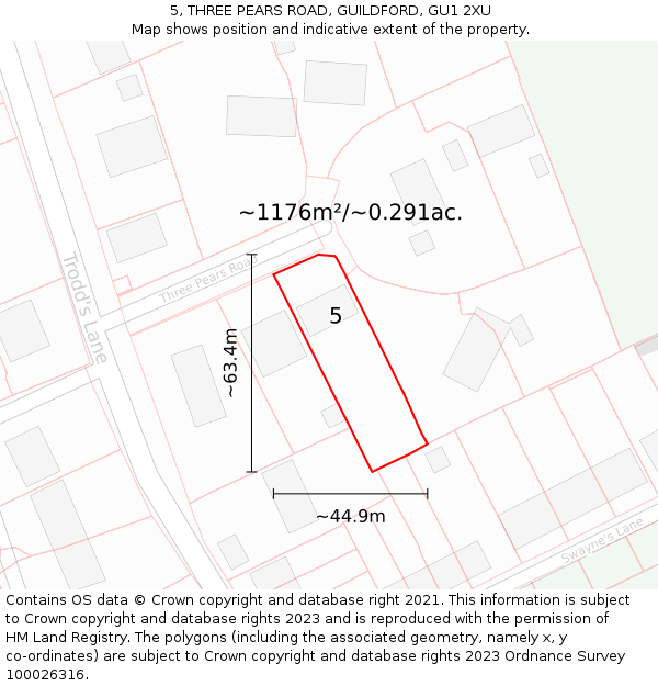 5, THREE PEARS ROAD, GUILDFORD, GU1 2XU: Plot and title map