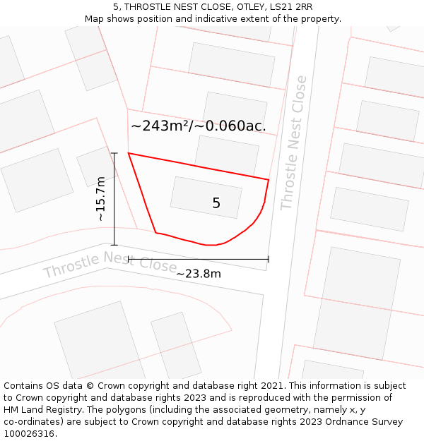 5, THROSTLE NEST CLOSE, OTLEY, LS21 2RR: Plot and title map