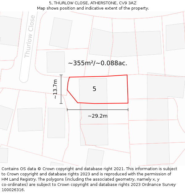 5, THURLOW CLOSE, ATHERSTONE, CV9 3AZ: Plot and title map