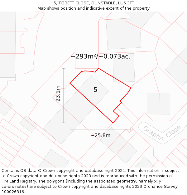 5, TIBBETT CLOSE, DUNSTABLE, LU6 3TT: Plot and title map